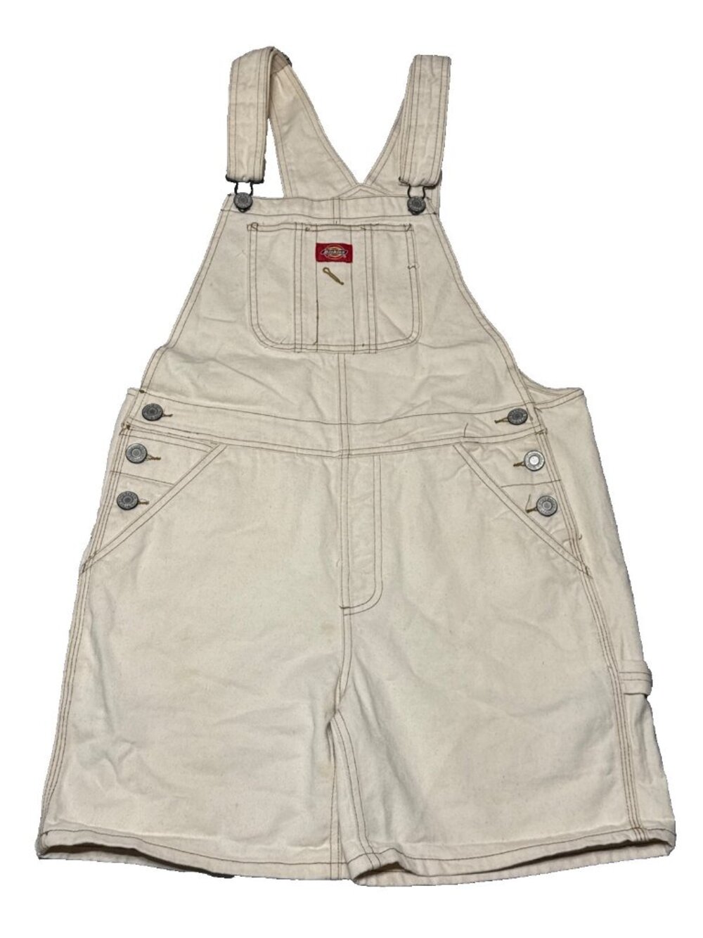 Dickies Women’s Shortalls Size M Beige Cotton Denim Overall Shorts Carpenter Y2k